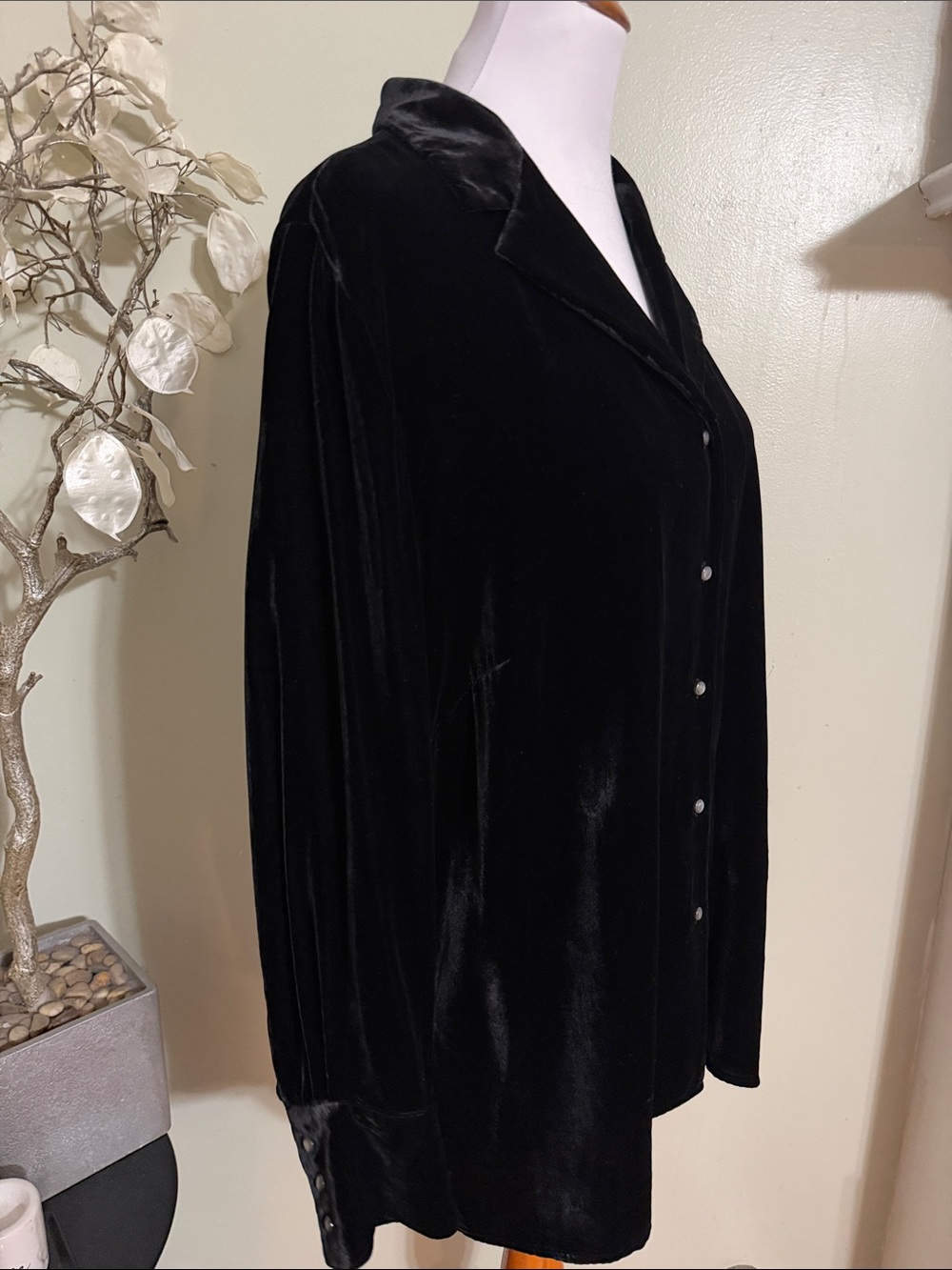 Ralph Lauren Black Velvet Button-Down Shirt Size 20W - Picture 3 of 6
